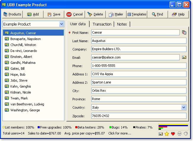 User Database Screenshot